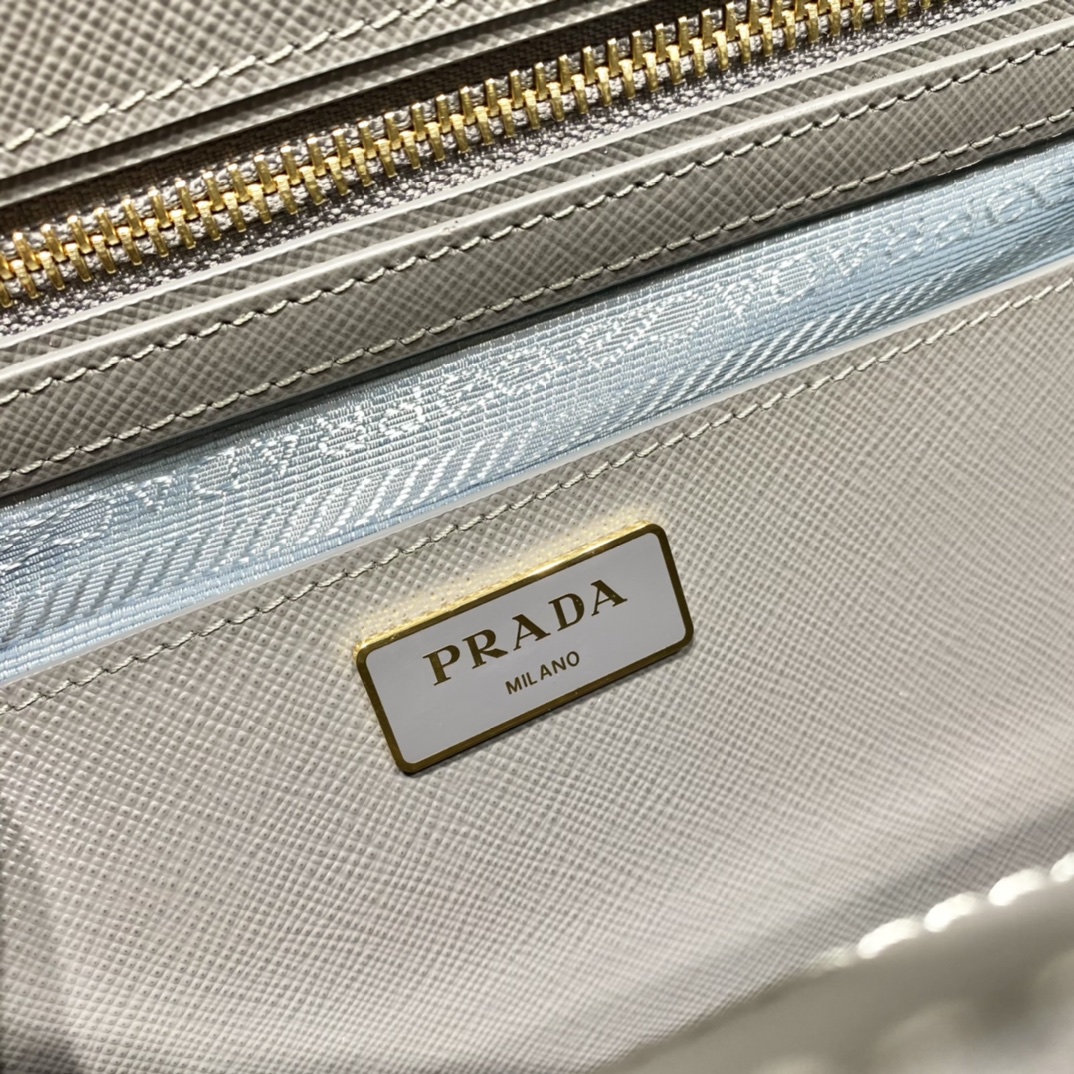 Prada Large Galleria Saffiano Leather Bag Tote Shoulder Bag Light Grey 1BA274